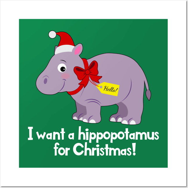 Hippopotamus for Christmas Wall Art by PenguinCornerStore